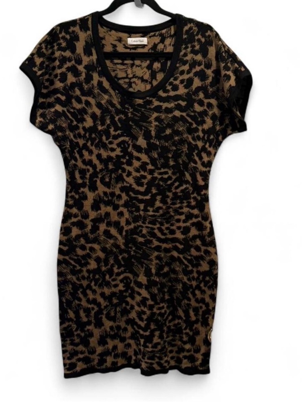 Calvin Klein Black and Brown Animal Print Knit Top